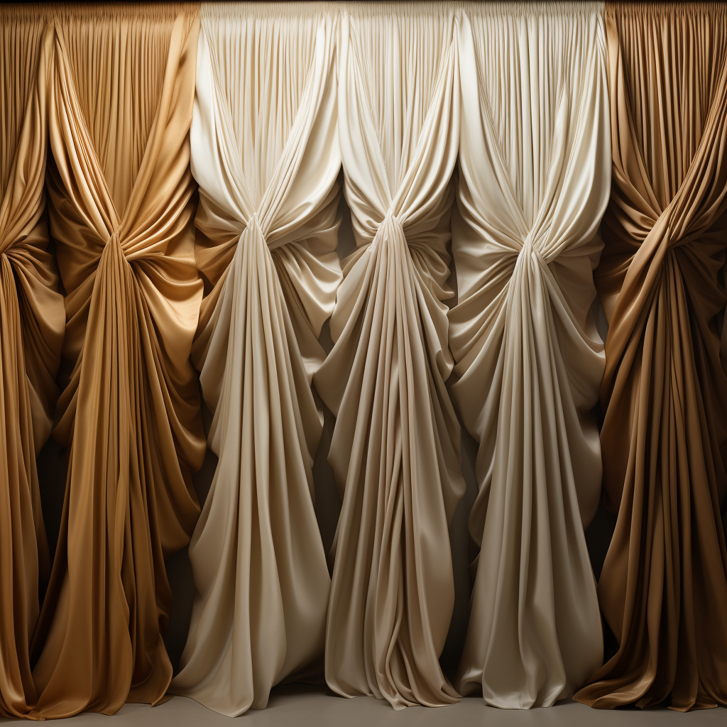 Pleated drapes on display in different color variations at our Las Vegas drape store.
